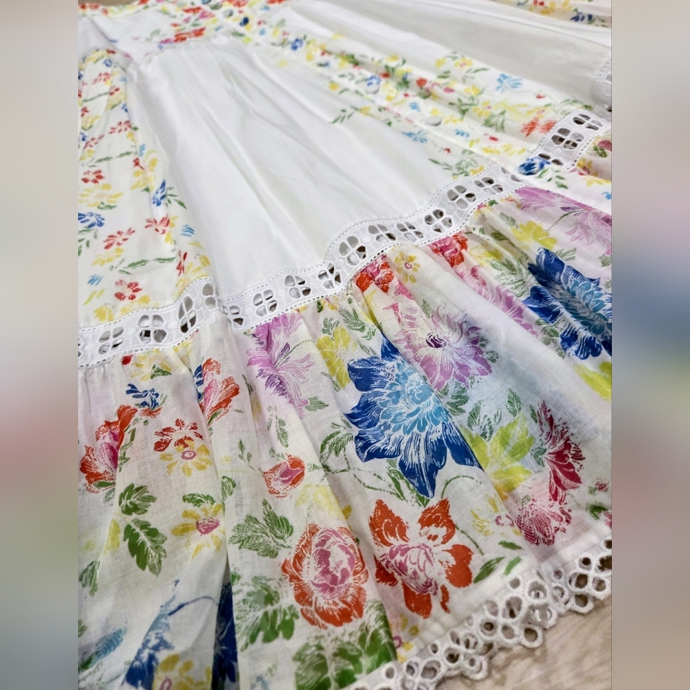 Charo Ruiz White Floral Garden Multi Colored Maxi/Midi Skirt, Cotton, NWT size M - Picture 9 of 15